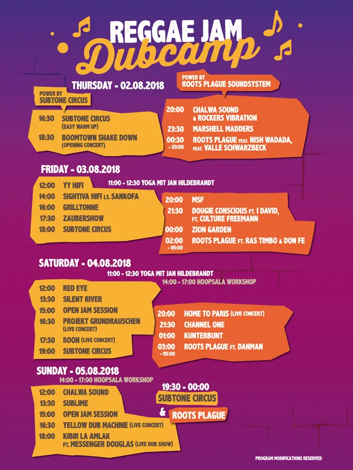Reggae Jam 2018 - Running Order - Dub Camp Reggae Jam 2018 - Running Order - Dub Camp
