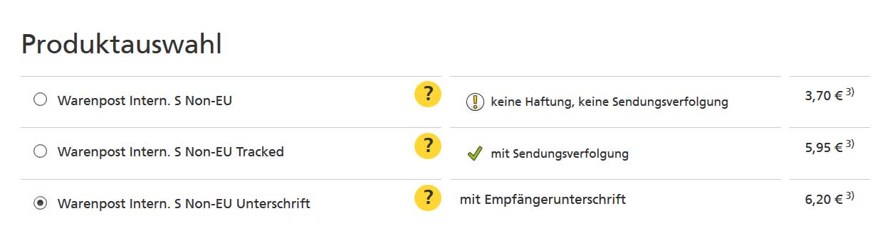 Warenpost International S - EU: n ulkopuolinen seuranta - vastaanottajan allekirjoitus