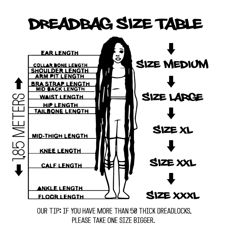 Welche Dreadbag Größe passt mir? Dreadbag Size Table Welche Dreadbag Größe passt mir? Dreadbag Größentabelle