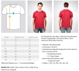 Size chart - t-shirts