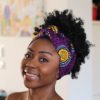 Afriški vosek s tiskom - pokrivalo - vijolična rumena ruta za drese Afros Lamge lasje