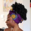 ลายพิมพ์ขี้ผึ้งแอฟริกัน - ผ้าโพกศีรษะ - ผ้าคลุมศีรษะสีเหลืองม่วงสำหรับขน Dreads Afros Lamge