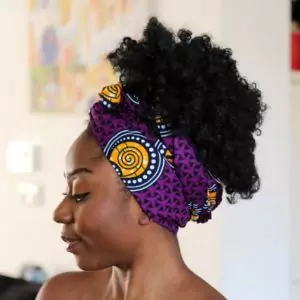 African Headwrap Purple African Wax Print - Headwrap - Purple Yellow Kopftuch für Dreads Afros Lamge Haare