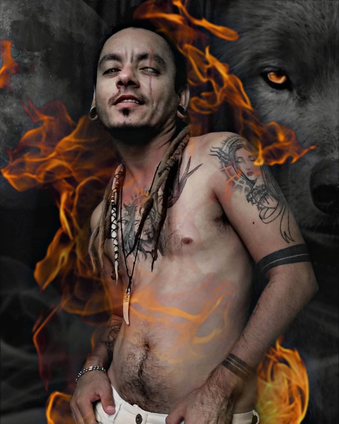 Wolf #tattoo #alternativeboys #alternativeguys #dreadlocks #hairyboys #lgbt # ...