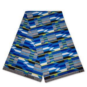 Afrikanisch Kente Wachsstoff Blau/Weiß Ghana - 100% Baumwolle