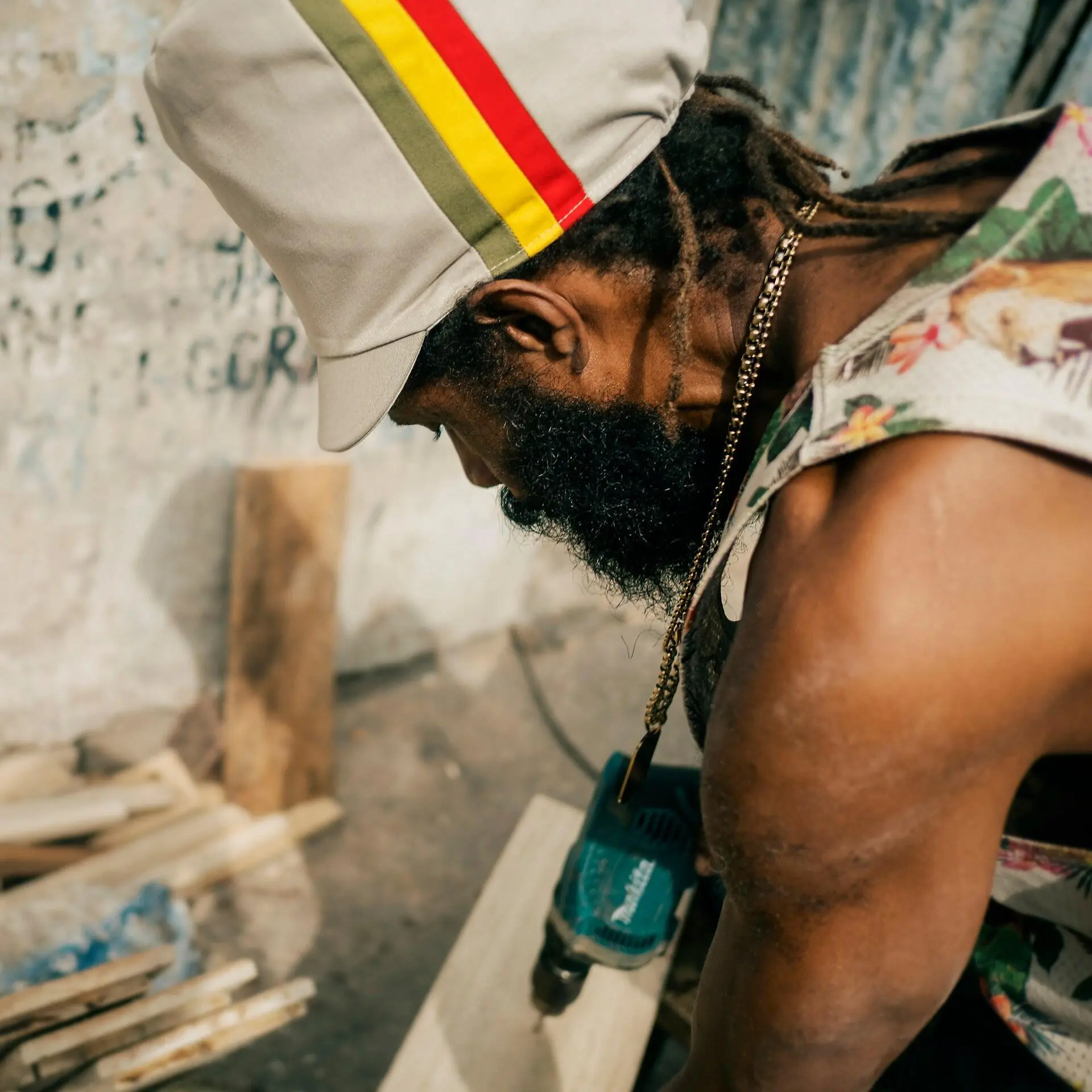 Dreadlocks Mütze Dreadmütze Dreadhead Cap Beige Canvas Reggae Fahne Grün Gelb Rot Reggae Mütze für Dreadheads