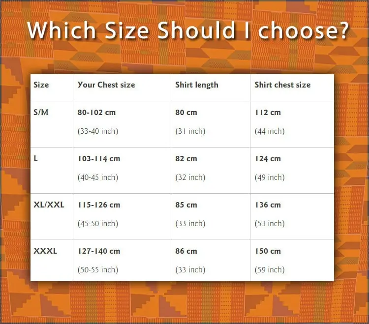 Dashiki-Shirt Dashiki-Kleid – Afrika Kleidung – Unisex Größentabelle