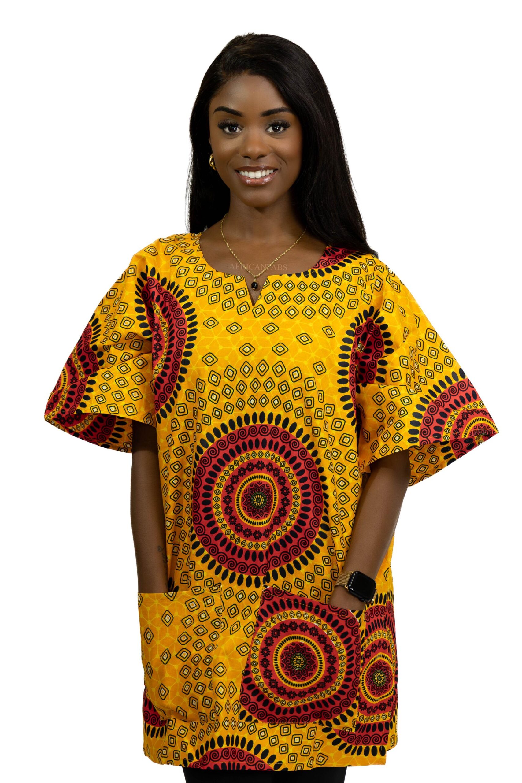 Orange gepunktetes Dashiki-Shirt / Dashiki-Kleid – afrikanisches Print-Top – Unisex